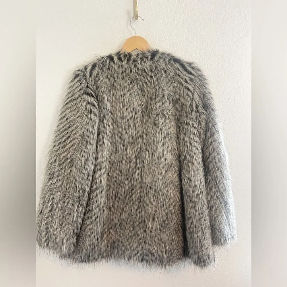 Marc by Marc Jacobs Rickie Raccoon Womens Small Faux Fur Coat‎ Button Up $698